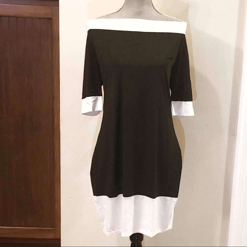 NWT JUST IN, Contrast Trim Bardot Dress - Picture 3 of 5